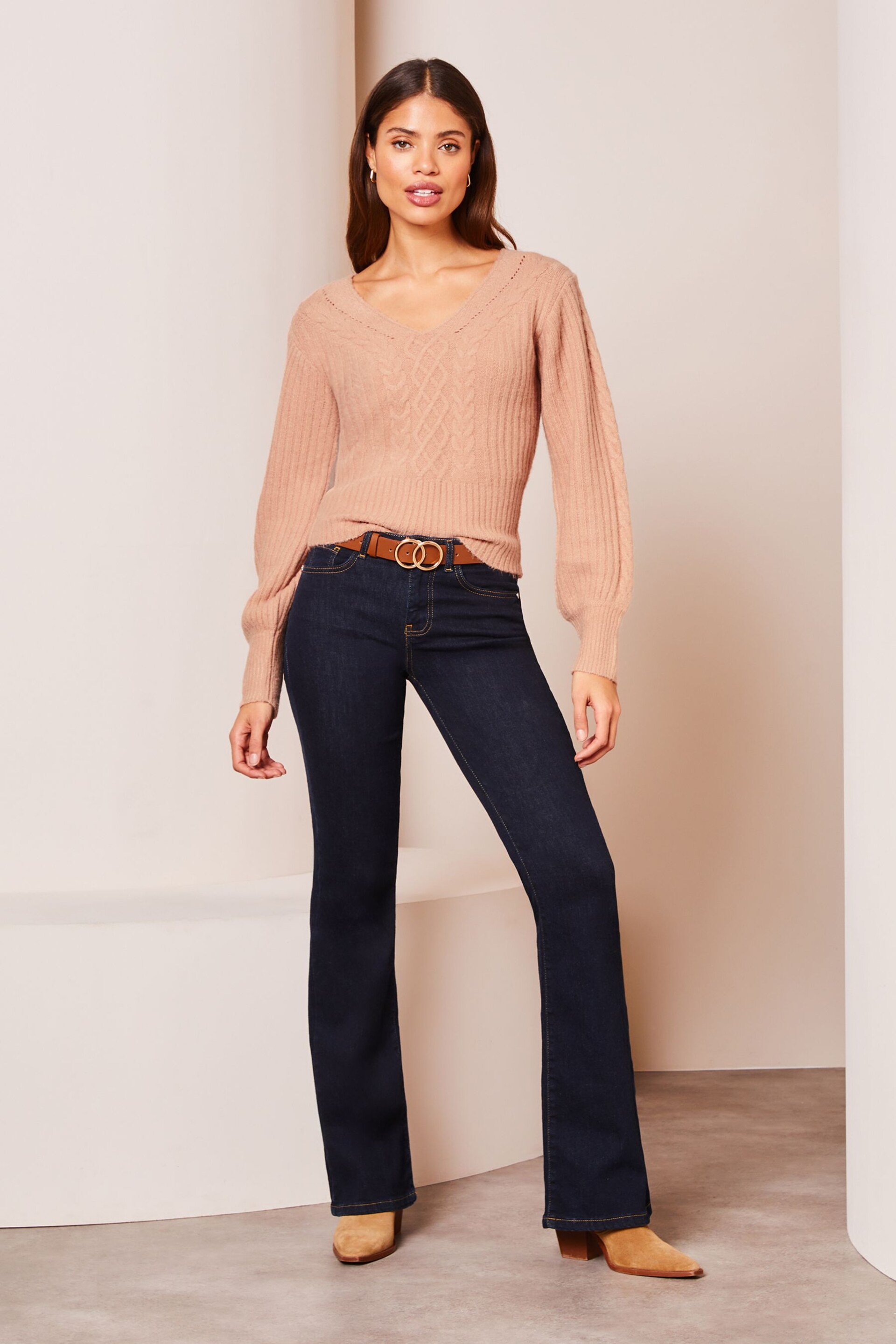 Lipsy Pale Pink Petite V Neck Cable Knitted Jumper - Image 3 of 4