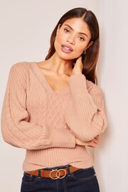 Lipsy Pale Pink Petite V Neck Cable Knitted Jumper - Image 4 of 4