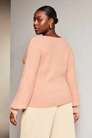Lipsy Pale Pink Curve V Neck Cable Knitted Jumper - Image 3 of 4