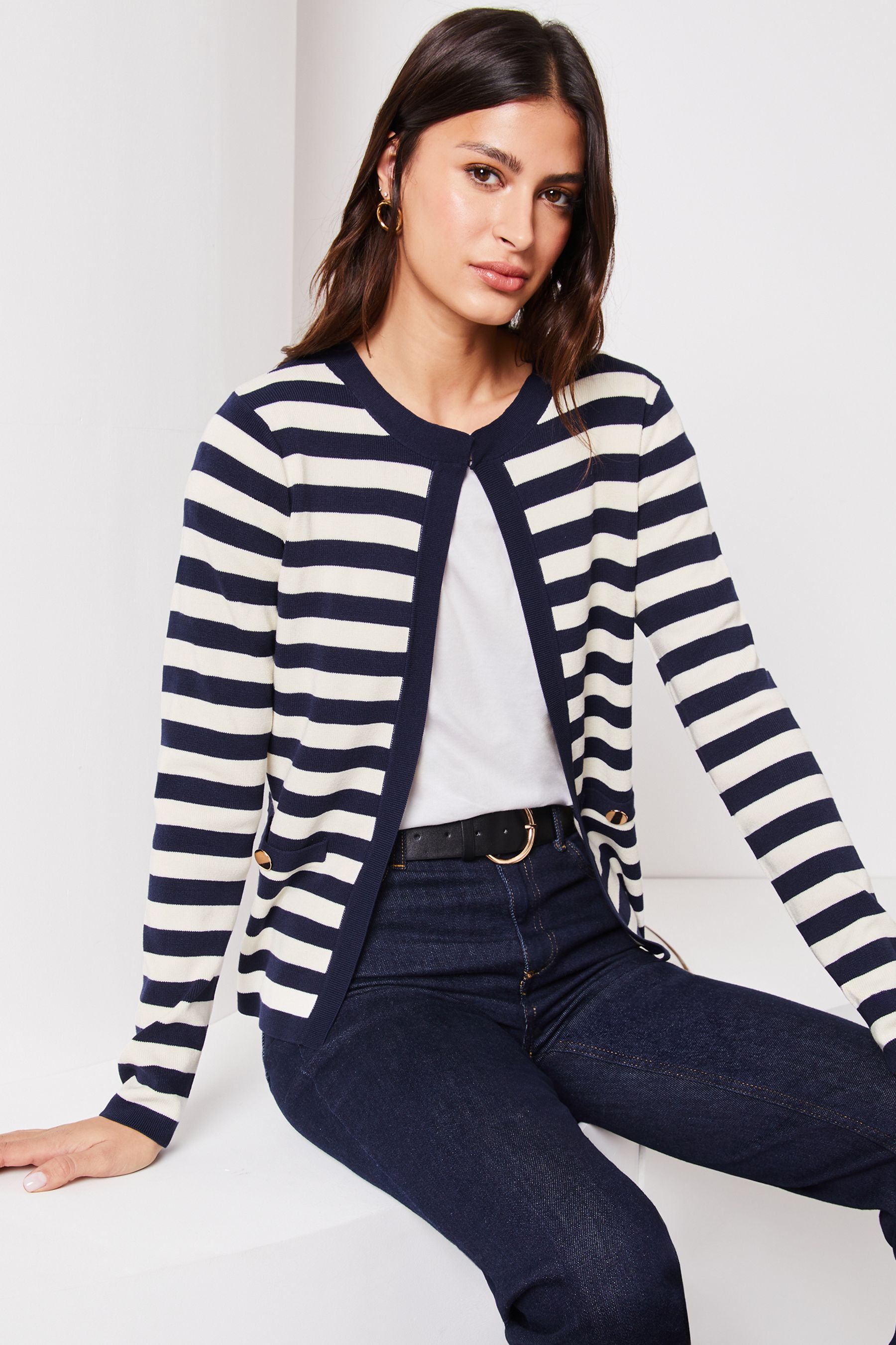 Buy Lipsy Navy Blue Stripe Long Sleeve Crew Neck Cardigan from Next Malaysia