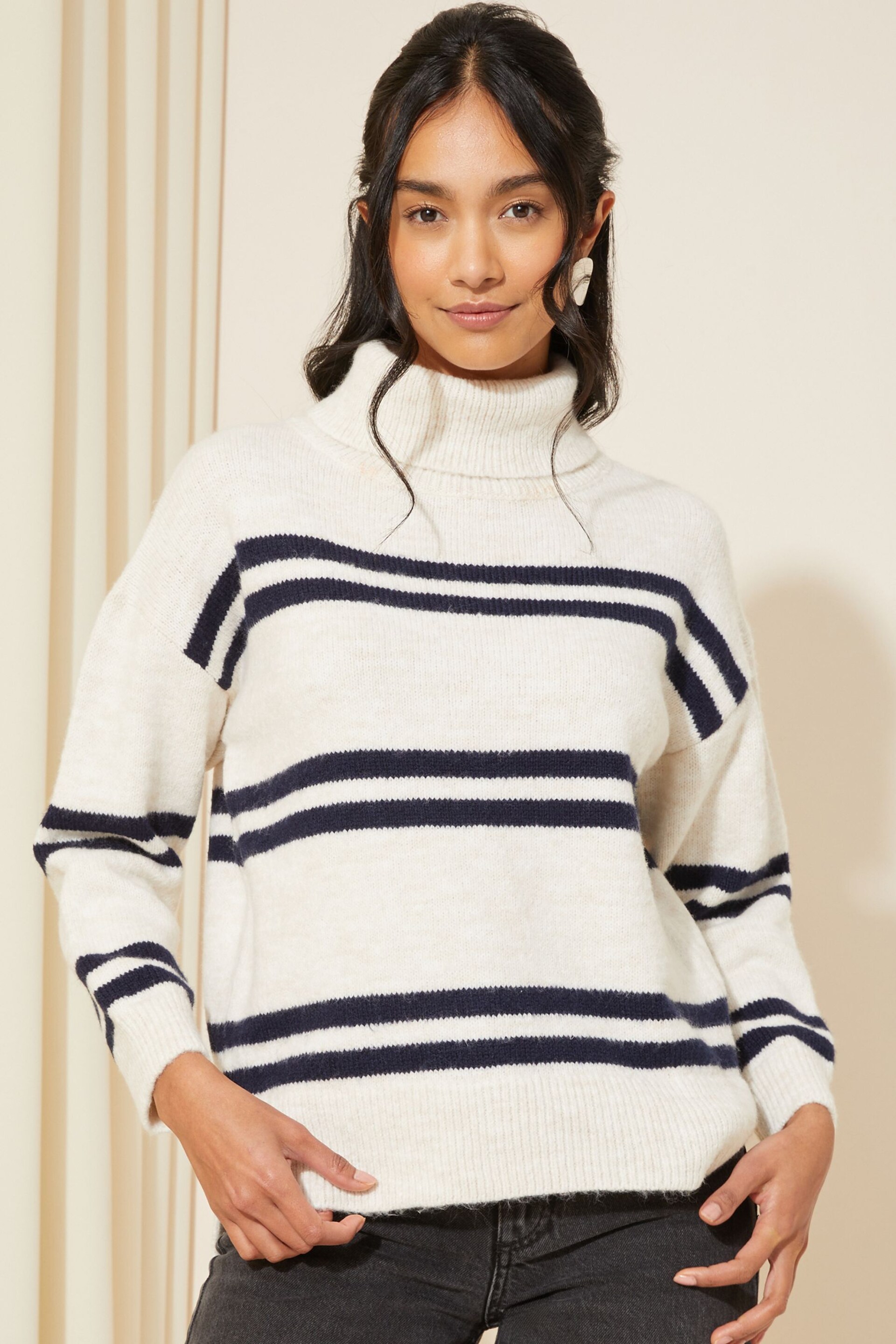 Friends Like These Black/White Stripe High Neck Jumper - Image 1 of 4