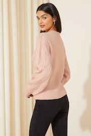 Friends Like These Blush Pink Pointelle Stitch Cosy Knit Jumper - Image 2 of 4