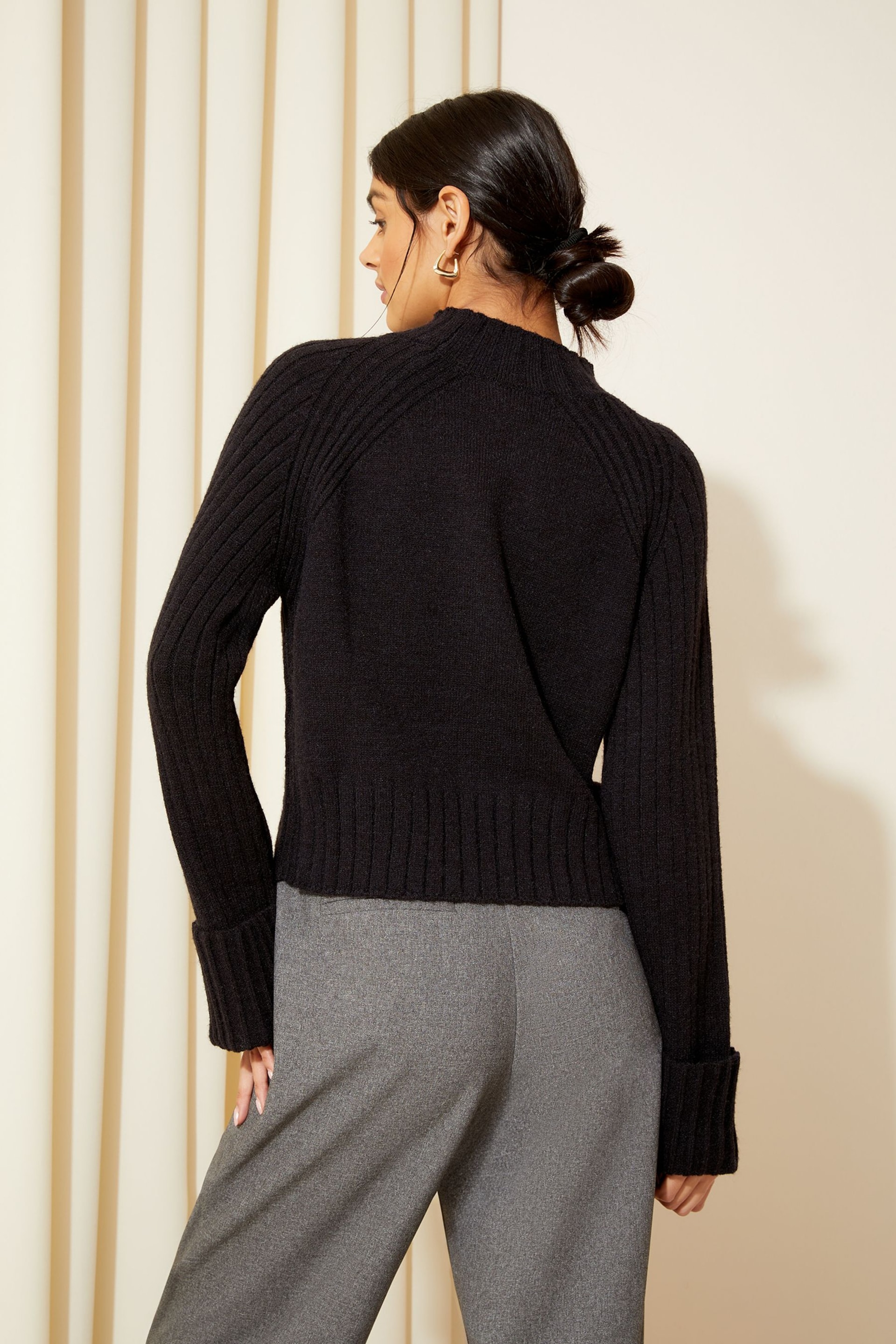 Friends Like These Black Petite Cosy Wide Sleeve Rib Jumper - Image 4 of 4