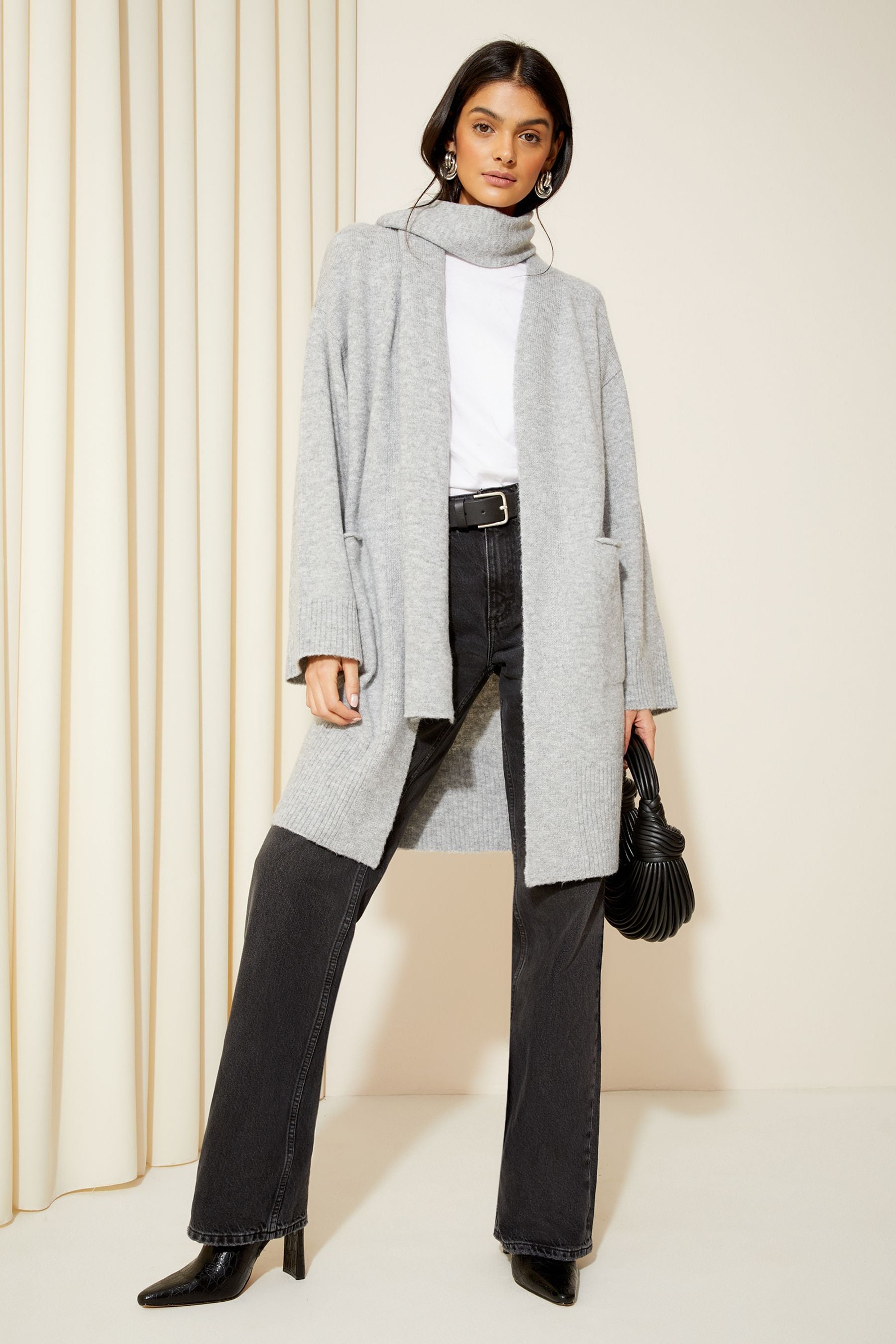 Buy Friends Like These Grey Cosy Longline Detachable Scarf Cardigan from Next Luxembourg