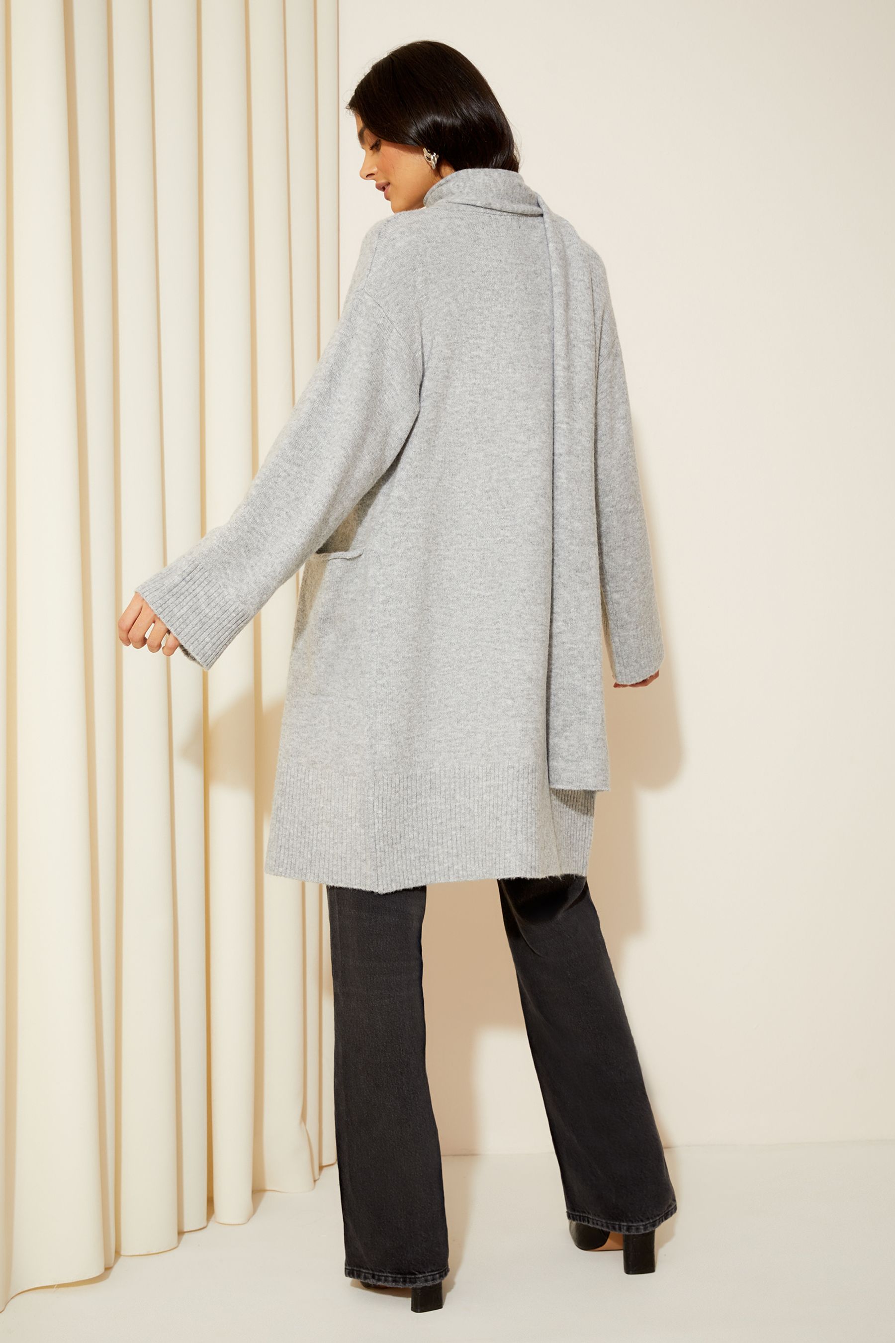 Buy Friends Like These Grey Cosy Longline Detachable Scarf Cardigan from Next Luxembourg