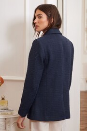 Love & Roses Navy Blue Textured Double Breasted Blazer - Image 2 of 4