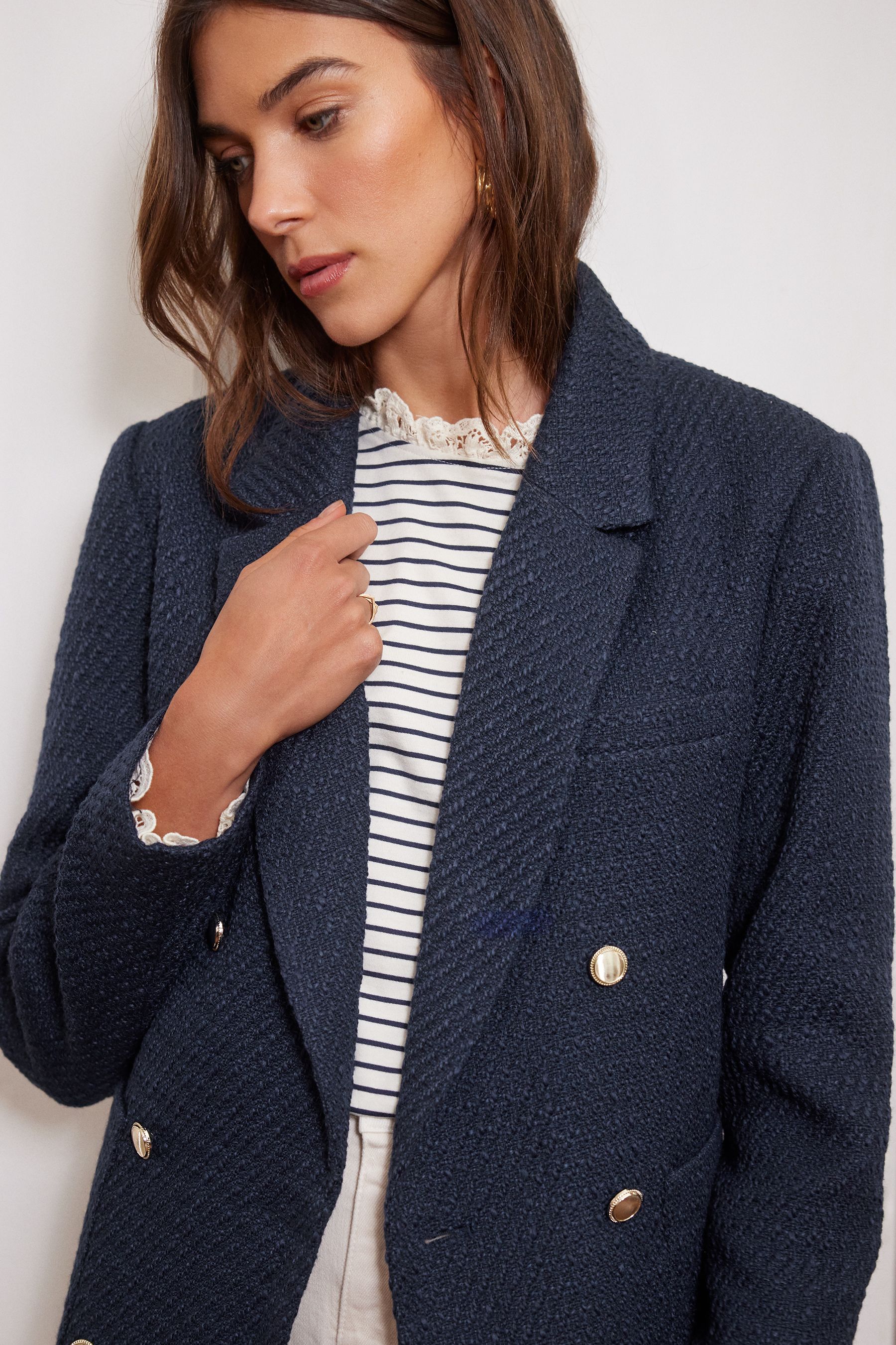 Double breasted light blue blazer online