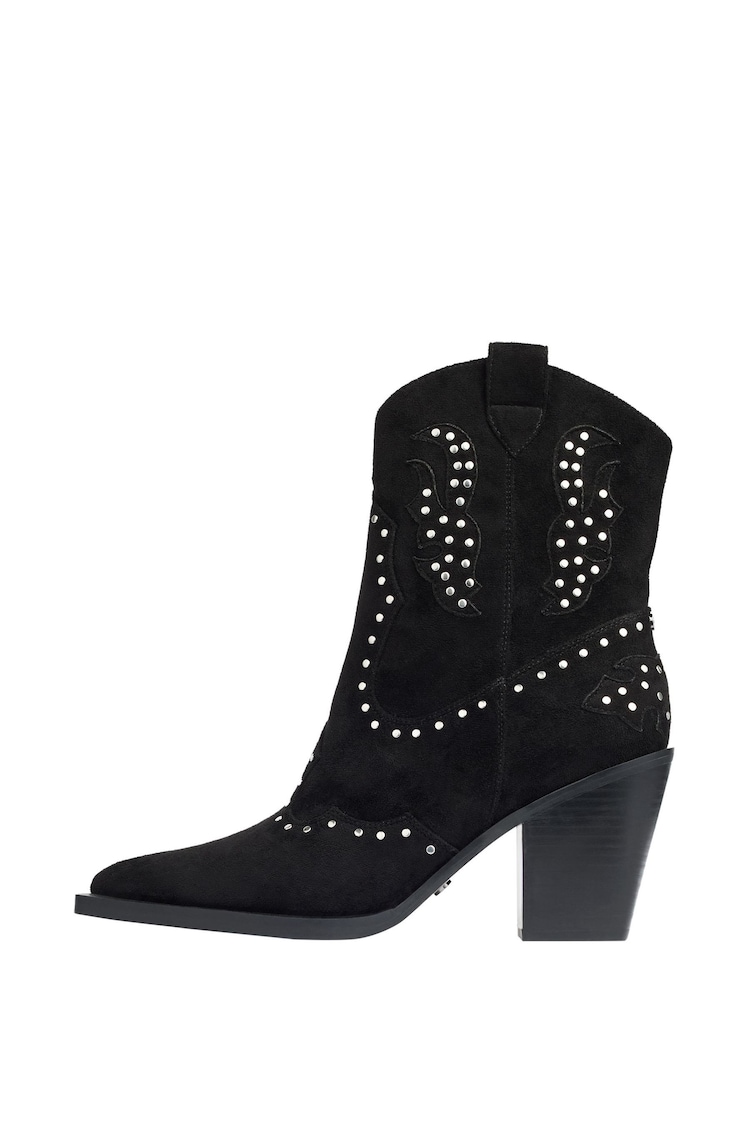 Lipsy Black Mid Heeled Zip Up Studded Western Ankle Boot - Image 5 of 5