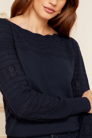 Love & Roses Navy Blue Pointelle Knit Scallop Neck Jumper - Image 2 of 4