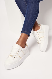 Lipsy White Regular Fit Chunky Flatform Lace Up Trainer - Image 1 of 3