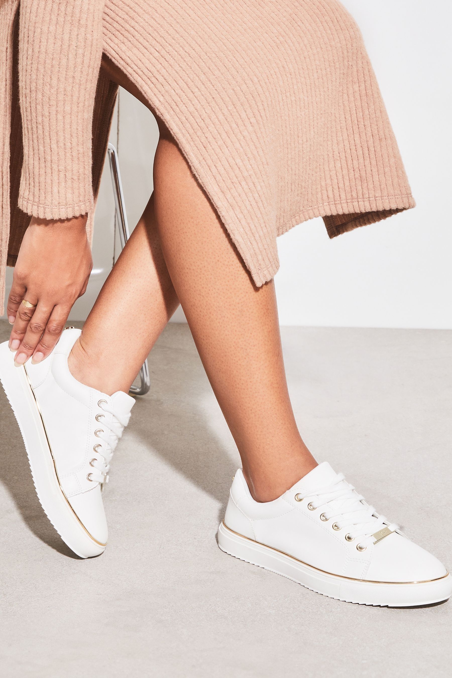 Buy Lipsy White Wide Fit Metal Lace Up Trainers from the Next UK online shop