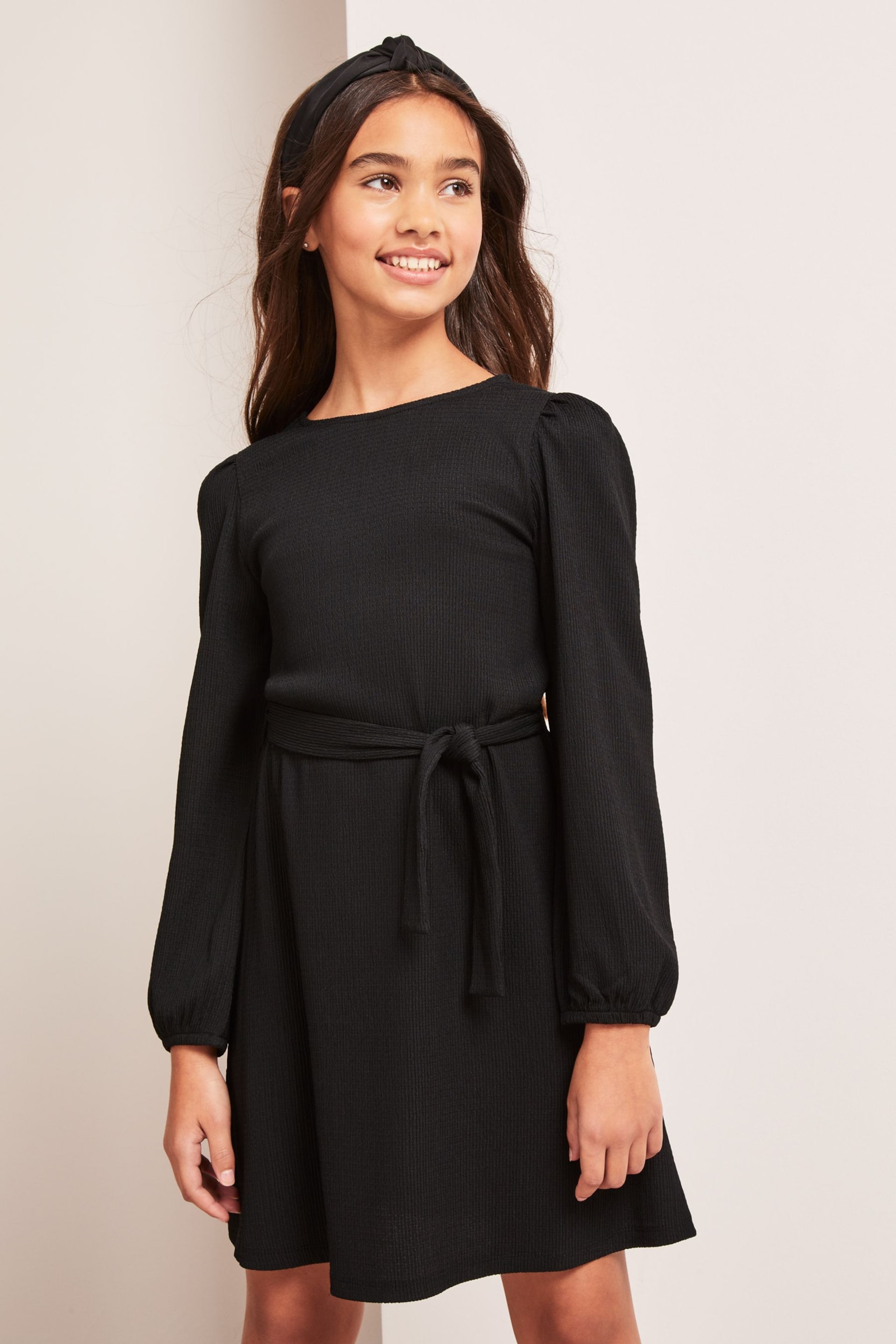 Lipsy Black Crinkle Jersey Long Sleeve Dress - Image 1 of 4