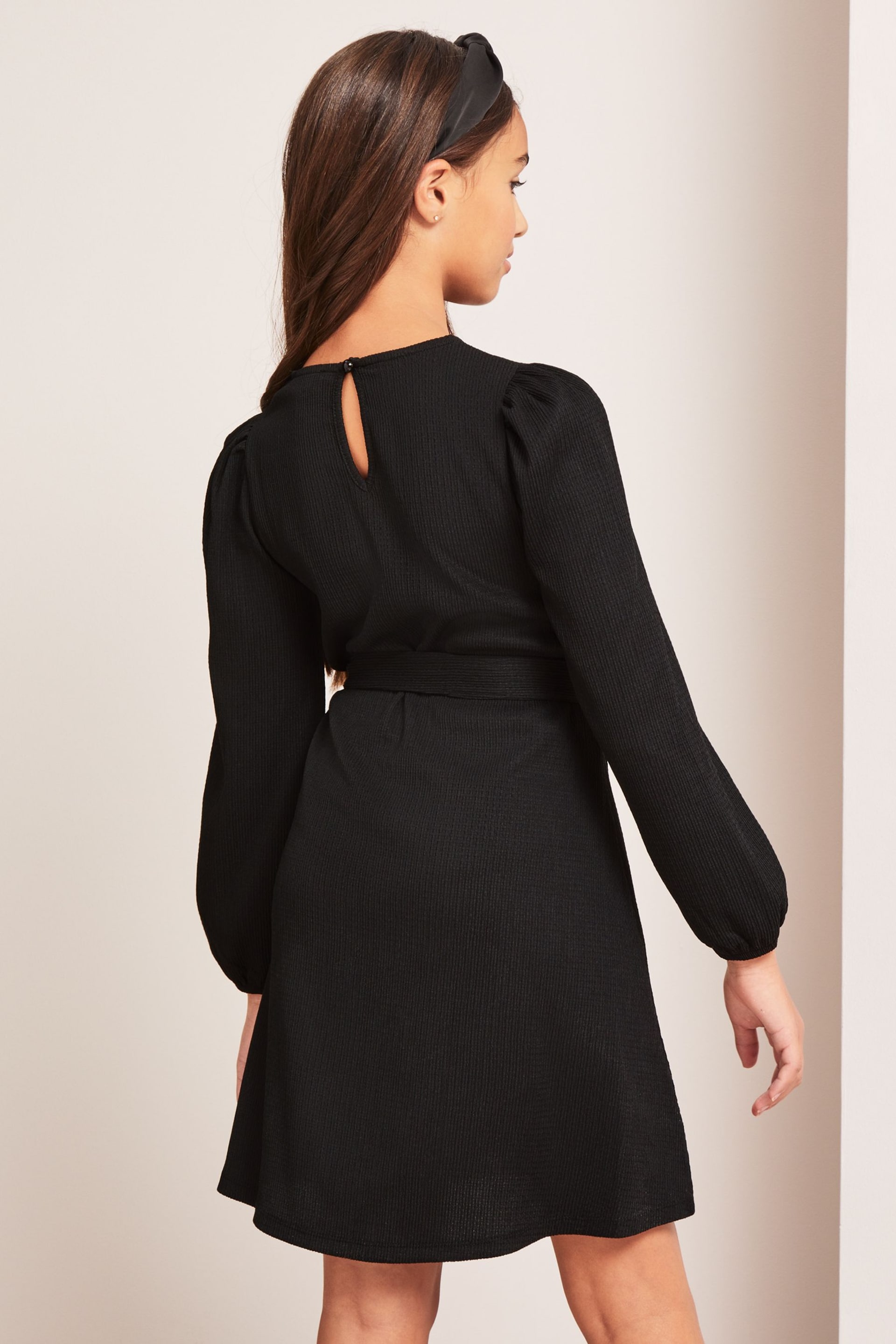Lipsy Black Crinkle Jersey Long Sleeve Dress - Image 3 of 4