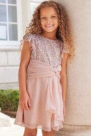 Lipsy Pink Flutter Sleeve Occasion Mini Dress (2-16yrs) - Image 1 of 4