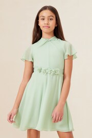 Lipsy Sage Green Twist Neck Flower Waist Occasion Dress (2-16yrs) - Image 1 of 4