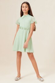 Lipsy Sage Green Twist Neck Flower Waist Occasion Dress (2-16yrs) - Image 2 of 4