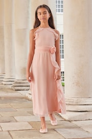 Lipsy Pink Ruffle Corsage Maxi Prom Dress (7-16yrs) - Image 3 of 5