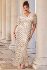 Lipsy Champagne Gold Curve Sequin Cowl Neck Reversible Bridesmaid Dress - Image 1 of 3