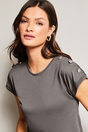 Lipsy Grey Button Round Neck T-Shirt - Image 4 of 4
