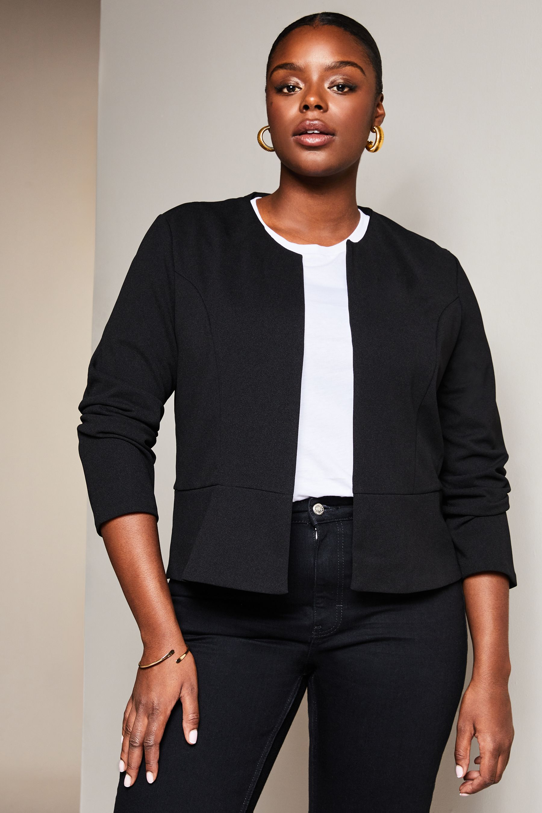 Buy Lipsy Black Curve Cropped Collarless Blazer Jacket from Next Luxembourg