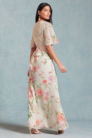 Love & Roses Ivory White Twist Front Flutter Sleeve Lace Insert Maxi Dress - Image 3 of 4