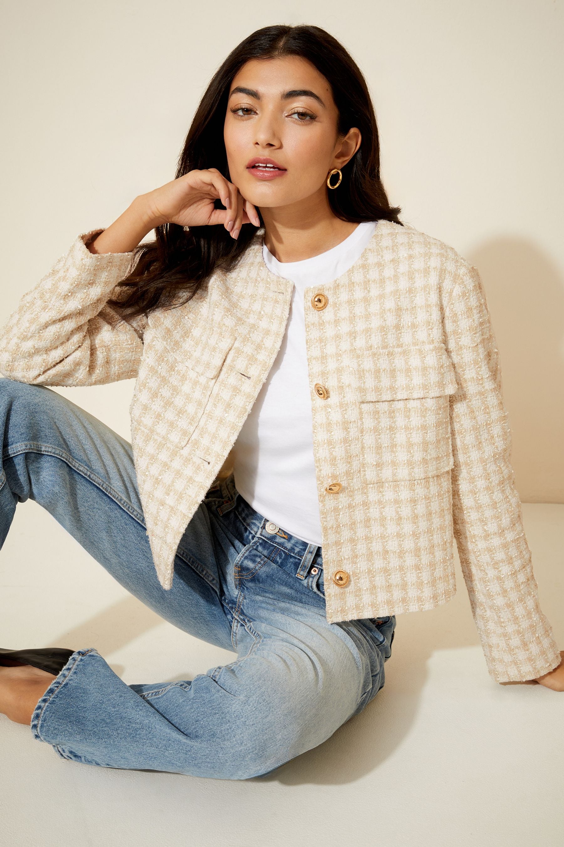 Ivory cropped jacket outlet