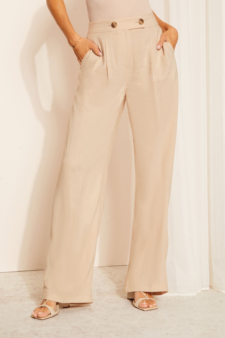 Friends Like These Cream Petite Wide Leg Trousers with Linen - Image 1 of 4