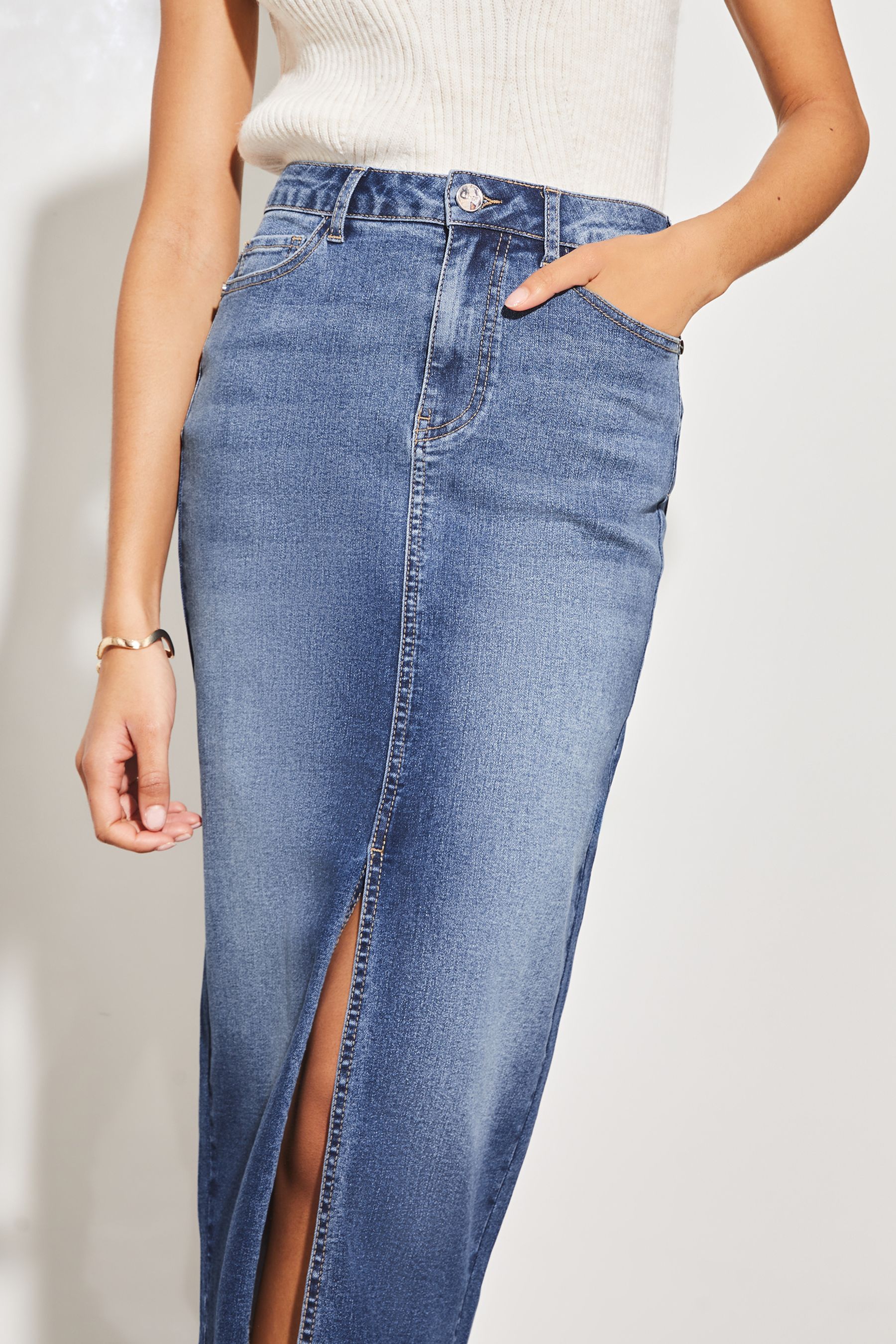 High waisted denim skirt uk shop