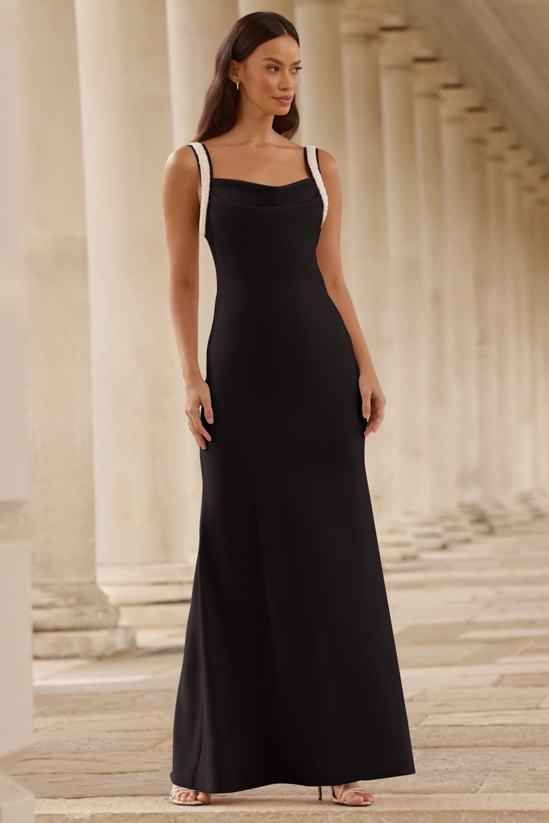 Buy Lipsy Black Pearl Strap Cowl Maxi Bridesmaid Dress from Next Luxembourg