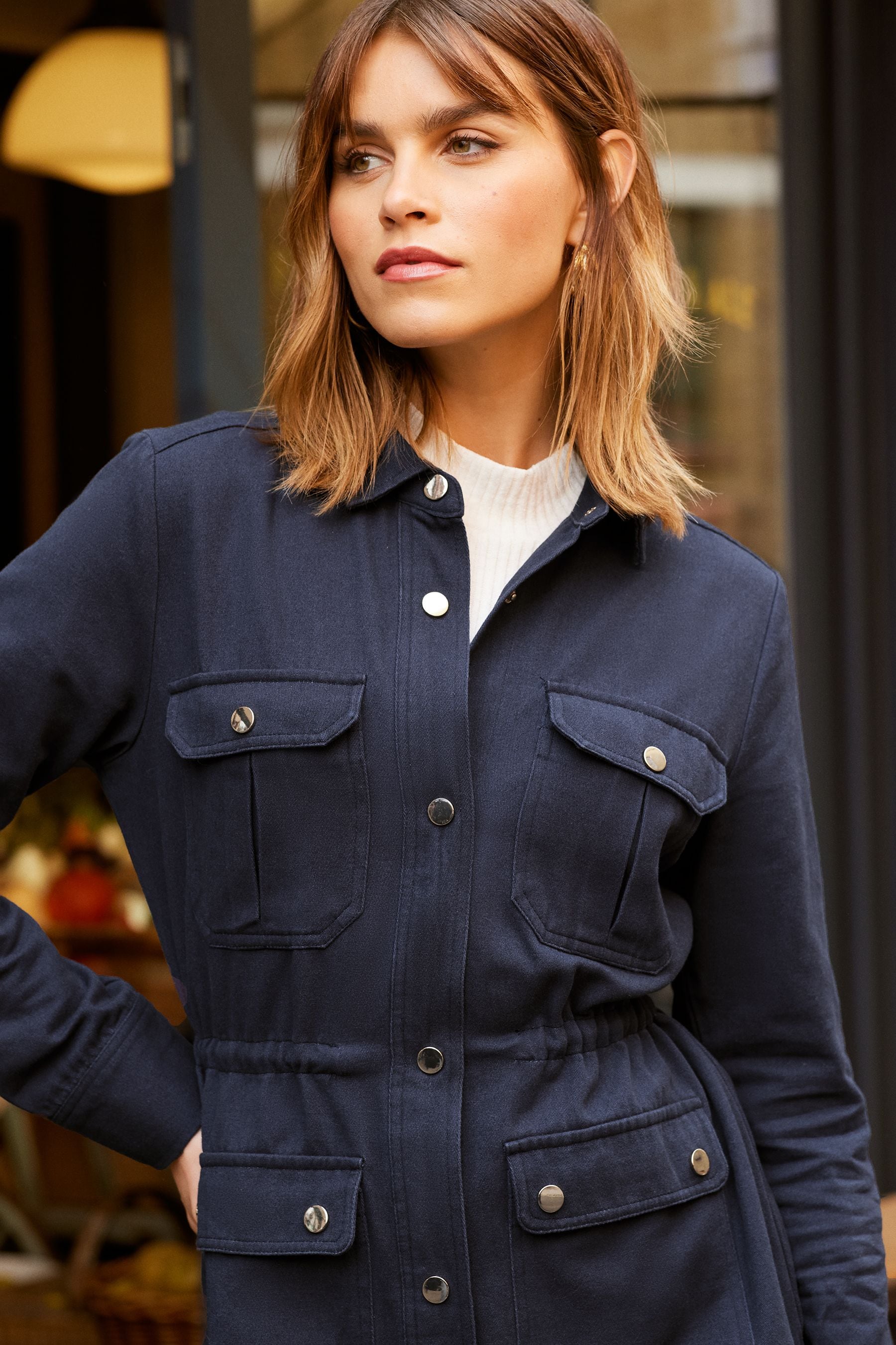 Petite navy jacket ladies top