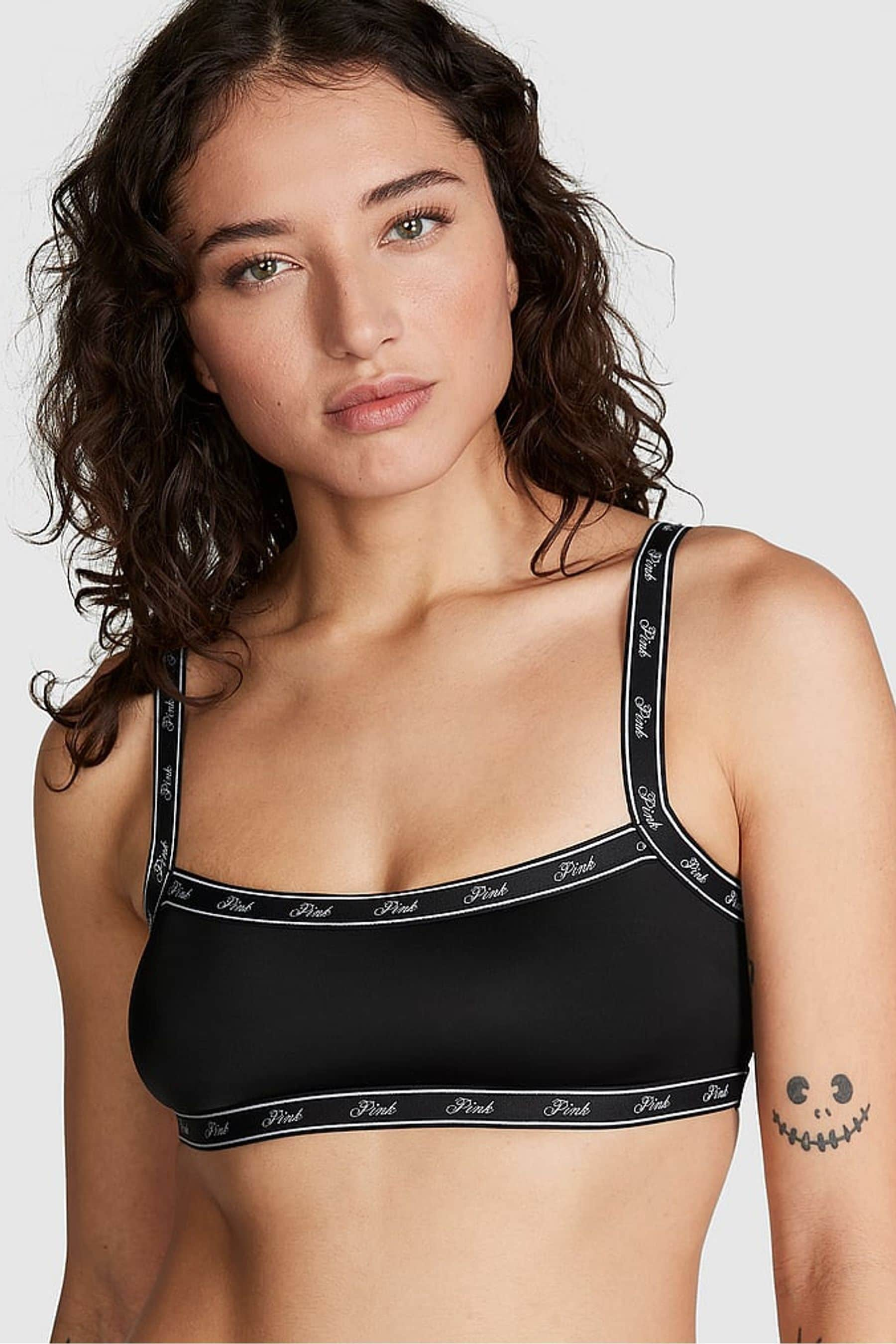 Victoria s Secret PINK Black Soft Stretch Logo Scoop Bralette