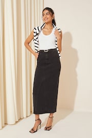 Friends Like These Black Godet Denim Maxi Skirt - Image 1 of 4