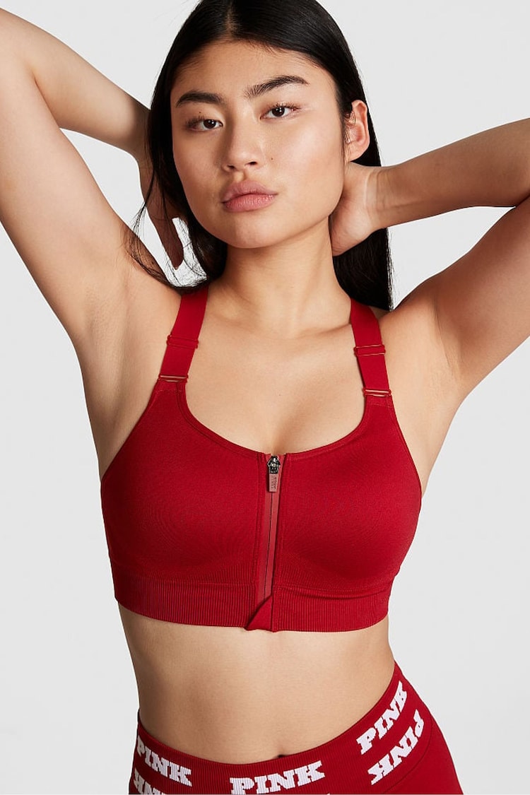 Victoria's Secret PINK Red Lacquer Seamless Air Front Close High Impact Sports Bra - Image 1 of 3