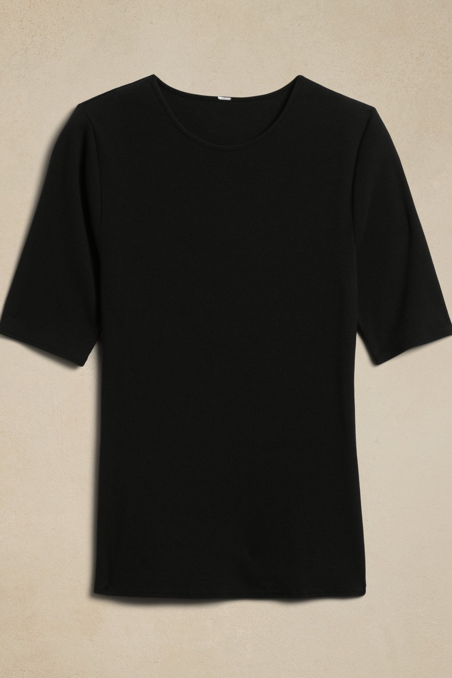 Banana Republic Black Ribbed Half-Sleeve T-Shirt - Image 2 of 2