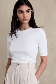 Banana Republic White Ribbed Half-Sleeve T-Shirt - Image 1 of 5