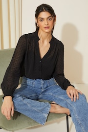 Friends Like These Black Long Sleeve Grandad Collar Dobby Blouse - Image 3 of 4