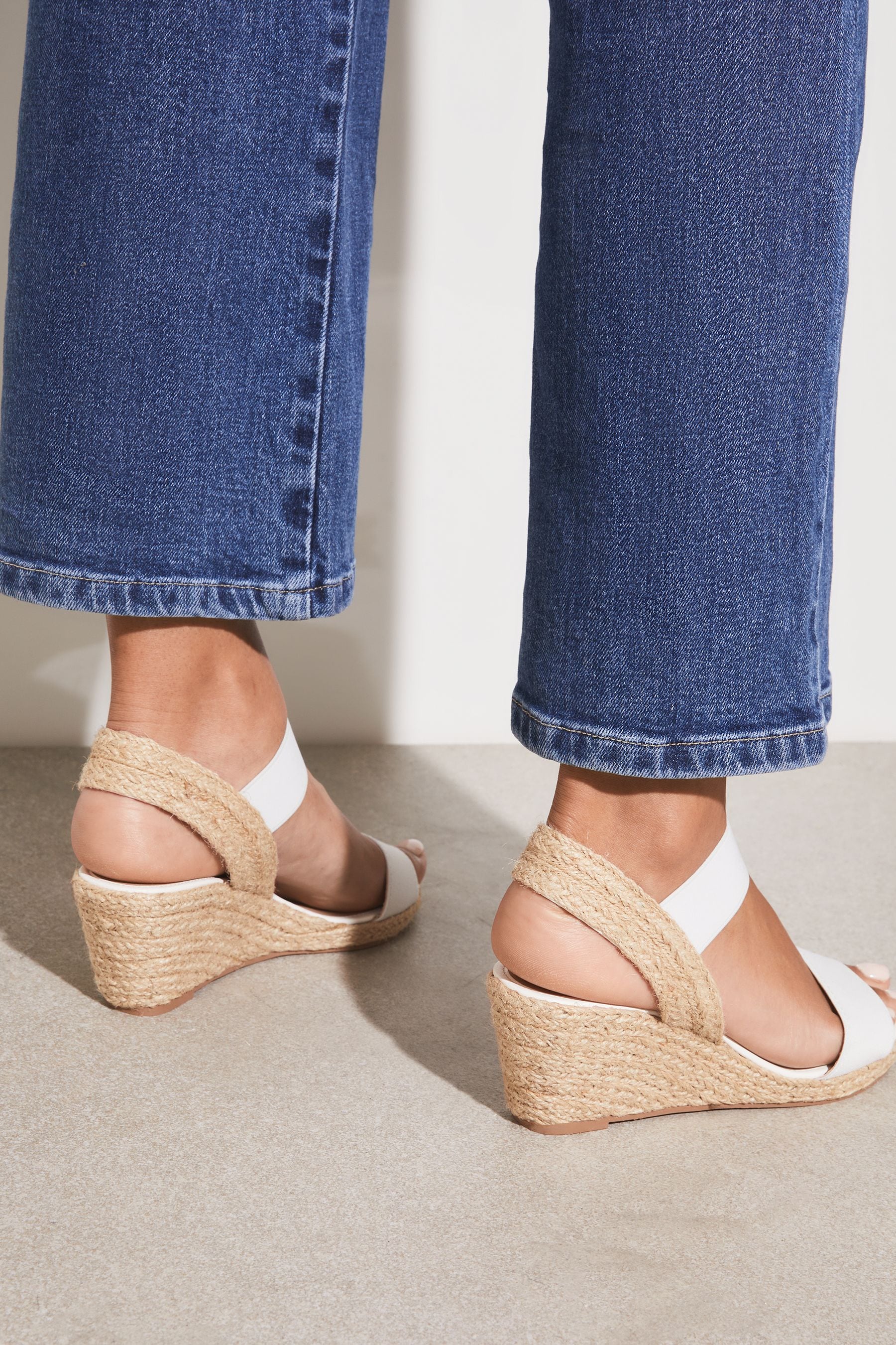 Lipsy White Regular Fit Elastic Low Wedge Espadrille Sandal