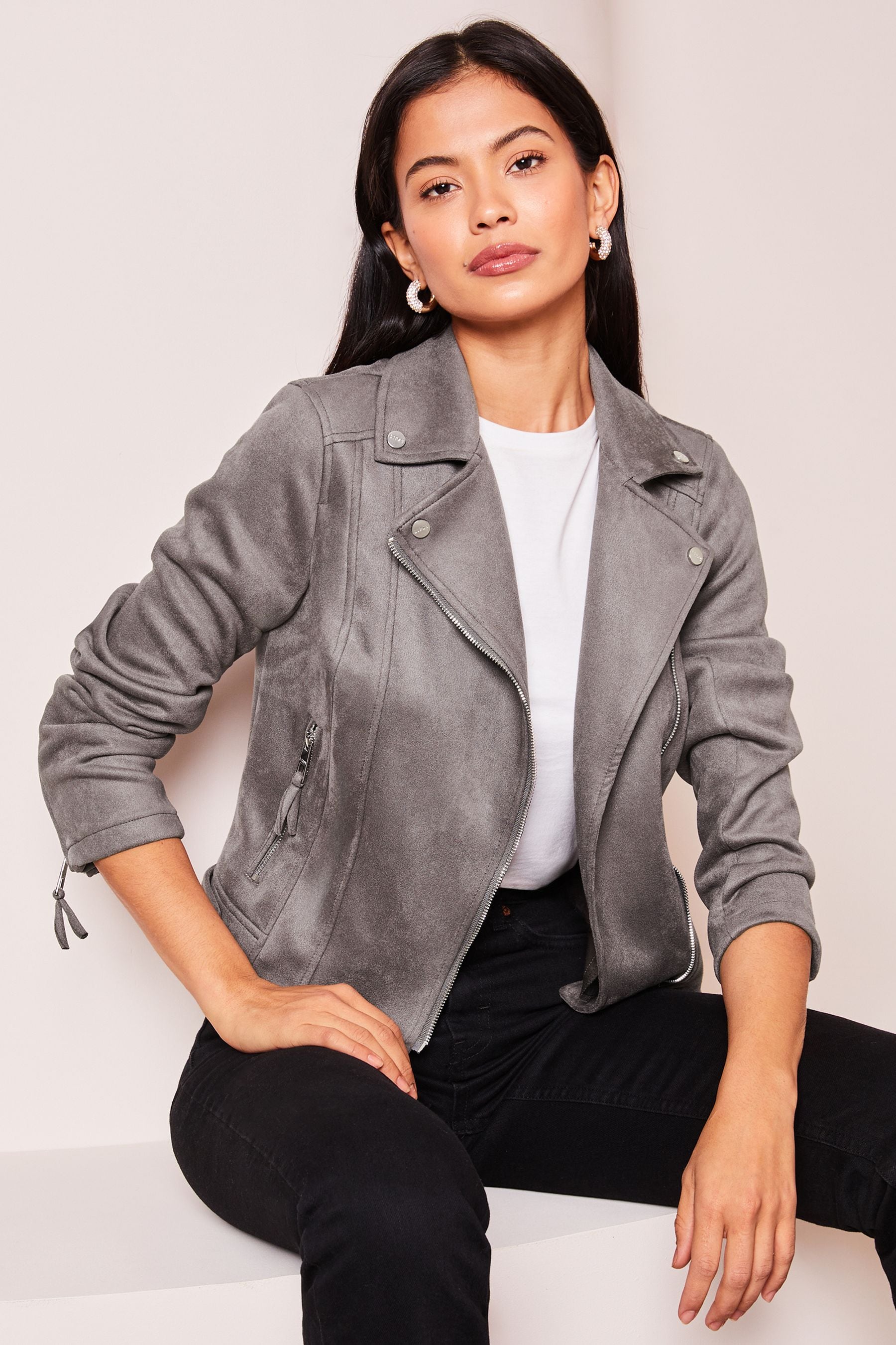 Buy Lipsy Grey Suedette Biker Jacket from Next Luxembourg