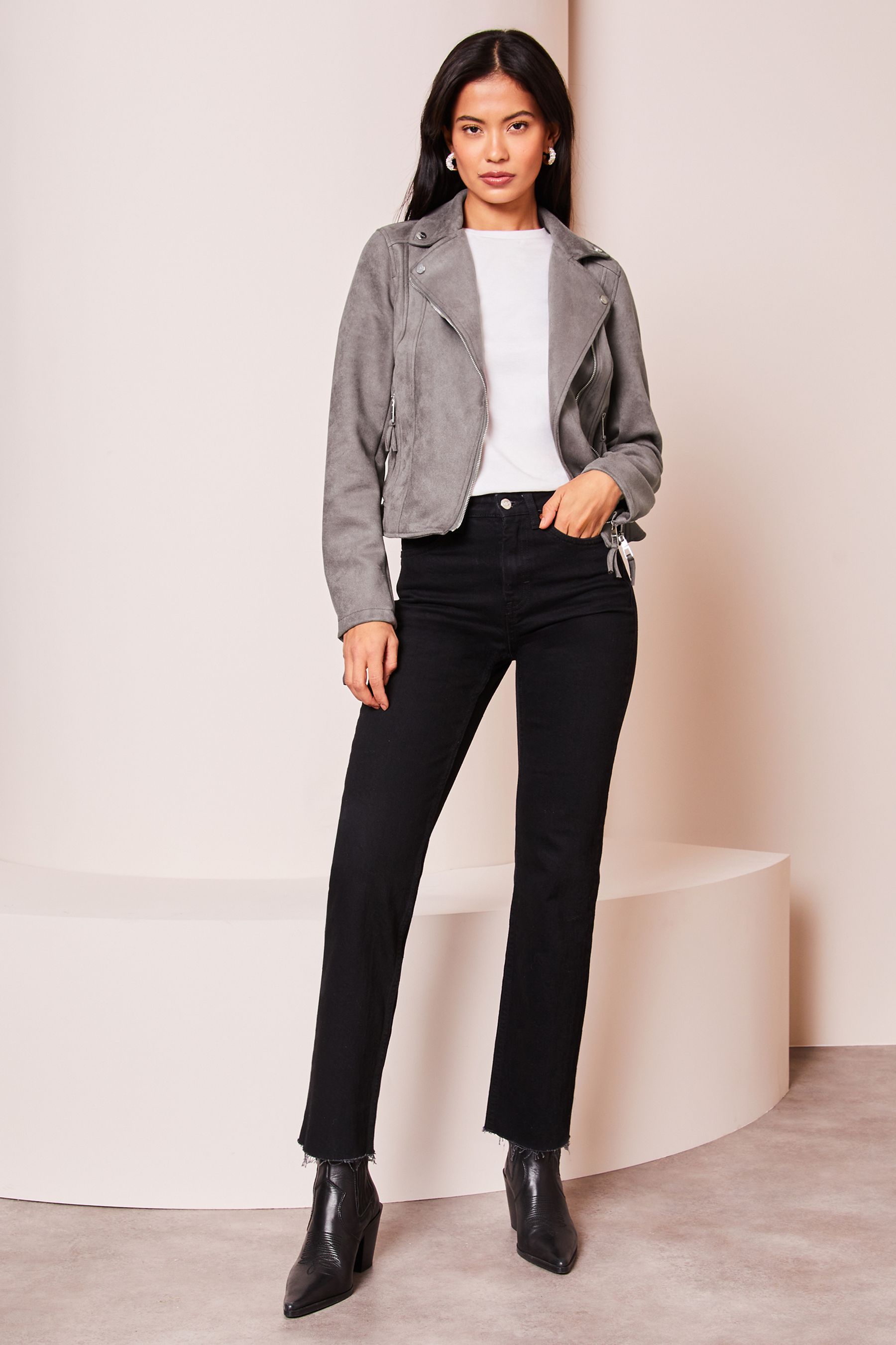 Buy Lipsy Grey Suedette Biker Jacket from Next Luxembourg