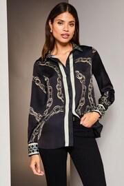 Lipsy Black Chain Print Collared Button Through Shirt - Image 1 of 4