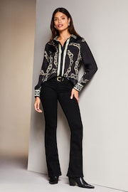 Lipsy Black Chain Print Collared Button Through Shirt - Image 3 of 4