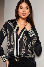 Lipsy Black Chain Print Collared Button Through Shirt - Image 4 of 4