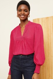 Love & Roses Pink V Neck Long Puff Sleeve Jersey Blouse - Image 1 of 4