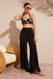 Love & Roses Black Split Detail Beach Tie Front Trousers - Image 4 of 4
