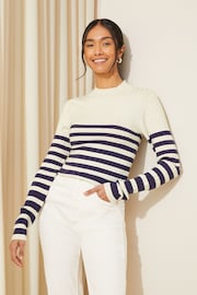 Friends Like These Navy Blue Ribbed Funnel Neck Jumper - Image 1 of 4