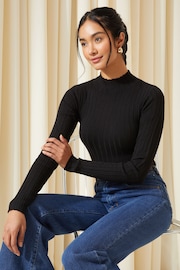 Friends Like These Black Ribbed Funnel Neck Jumper - Image 2 of 4