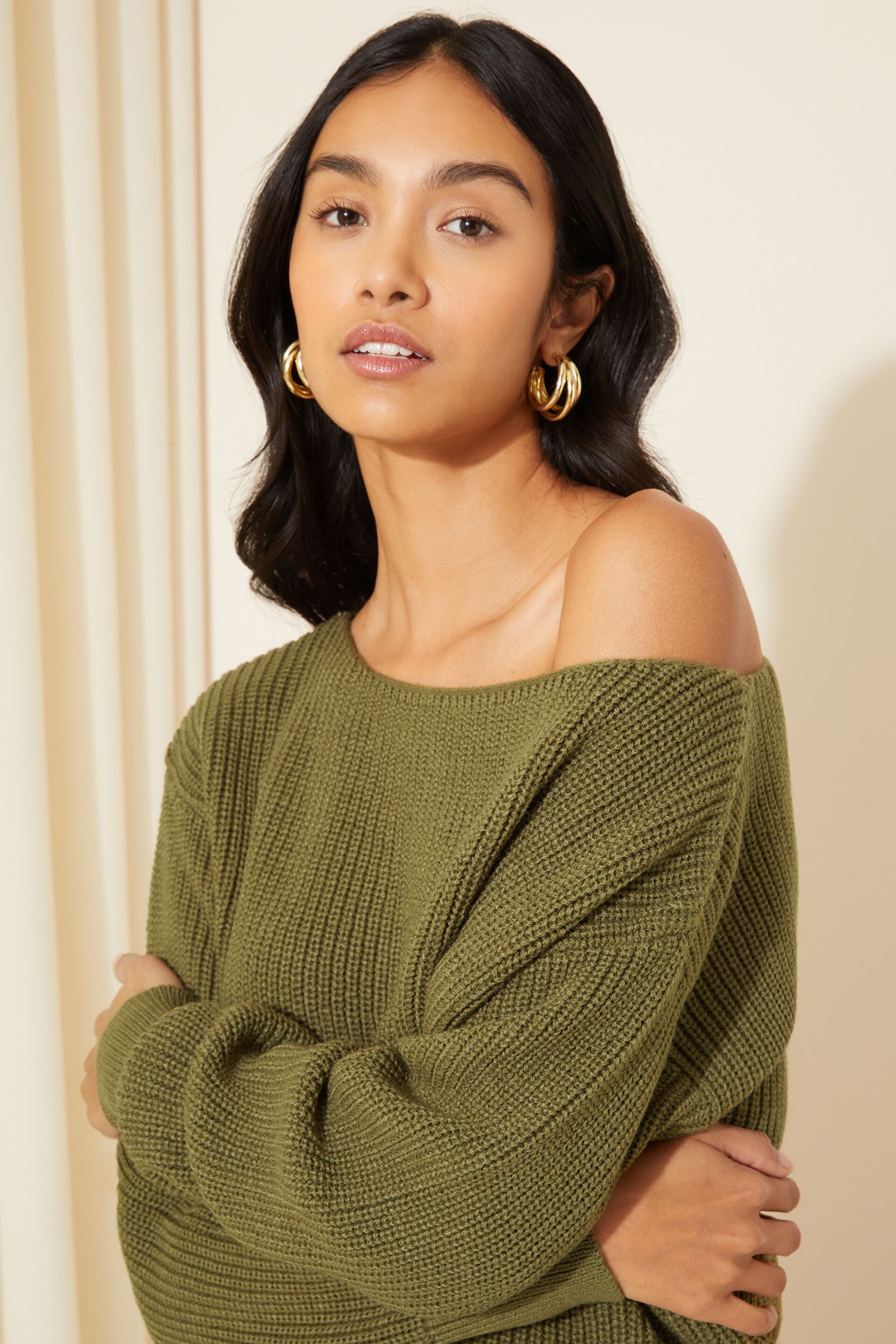 Friends Like These Moss Green Off The Shoulder Jumper - Image 2 of 4