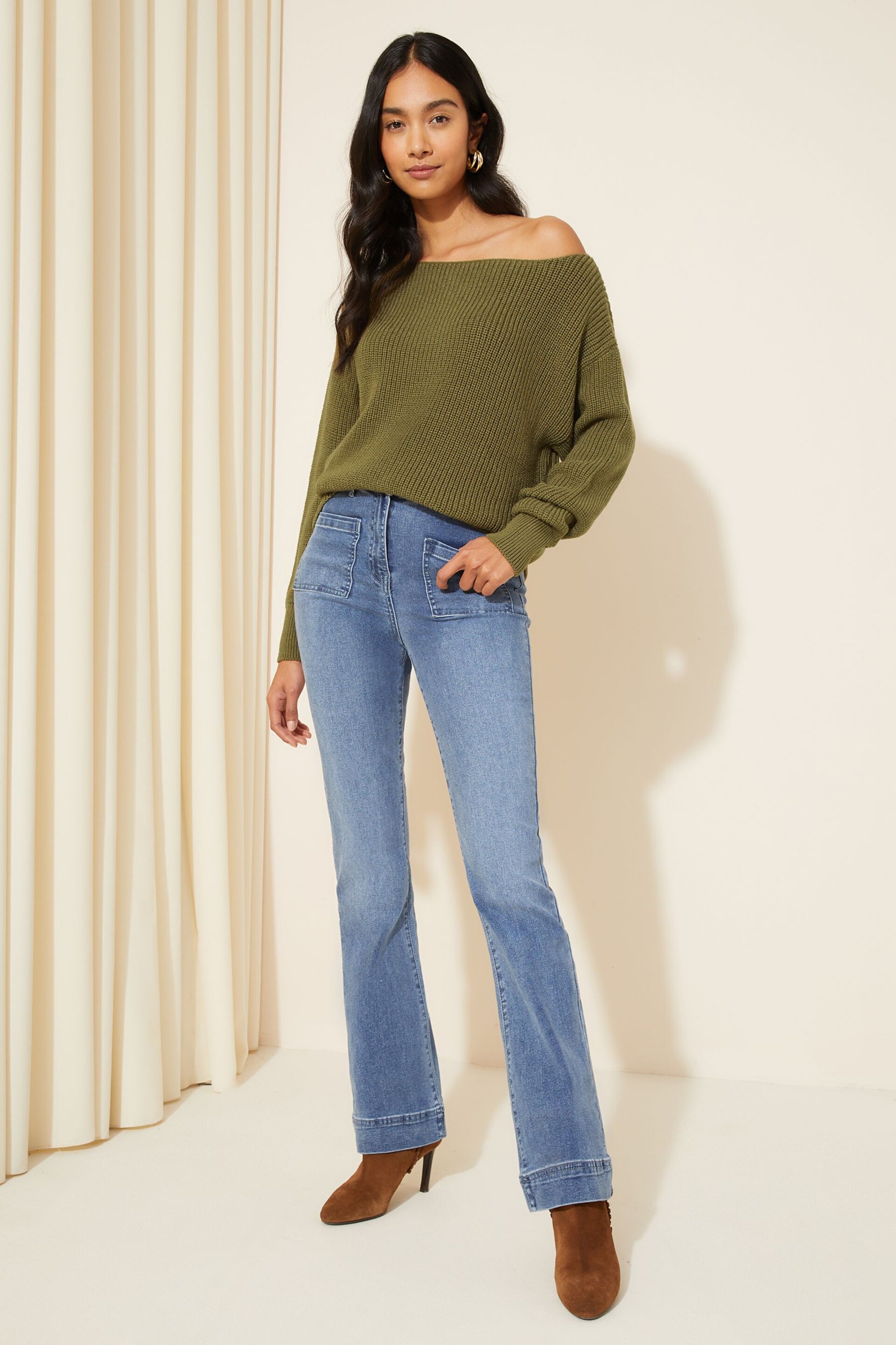 Friends Like These Moss Green Off The Shoulder Jumper - Image 3 of 4