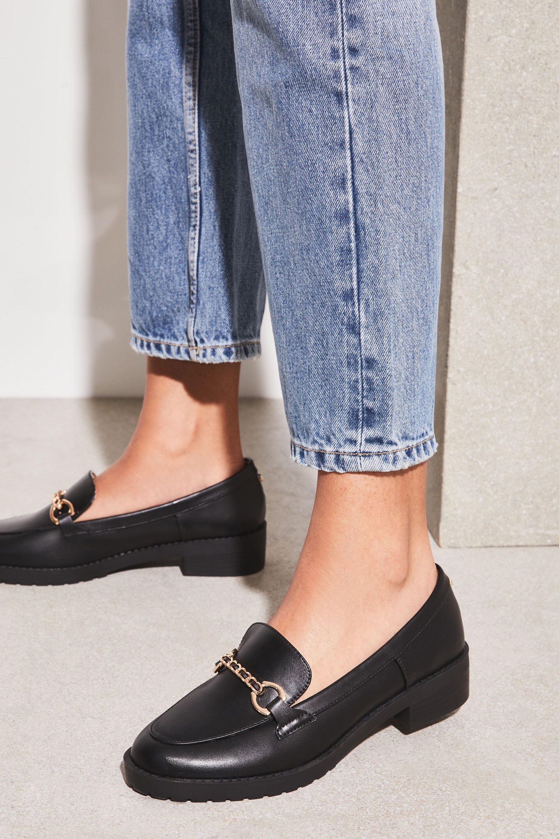 Lipsy Black Snaffle Trim Cleated Slip On Loafer - Image 1 of 4