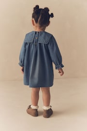 Blue Daisy 100% Cotton Denim Embroidery Collar Dress (3mths-8yrs) - Image 3 of 7